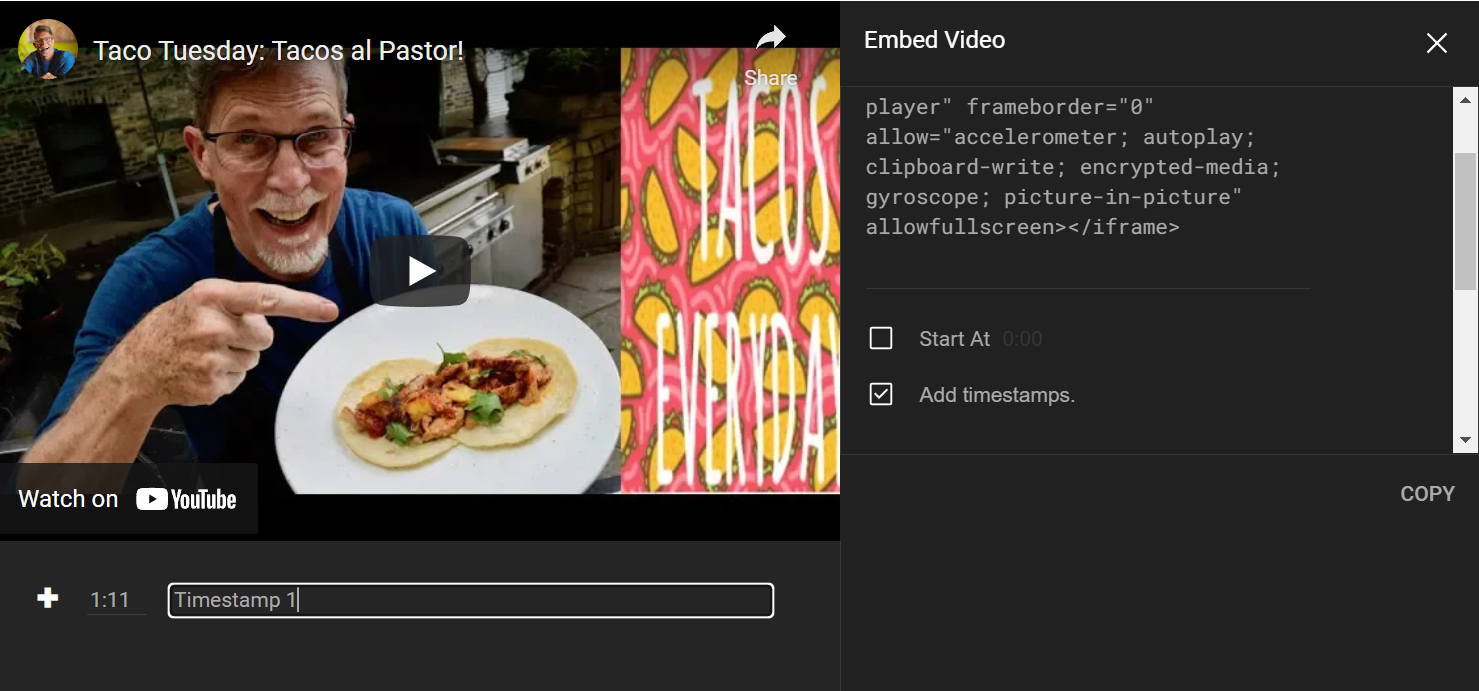 A mockup of the original idea for the embed video feature.